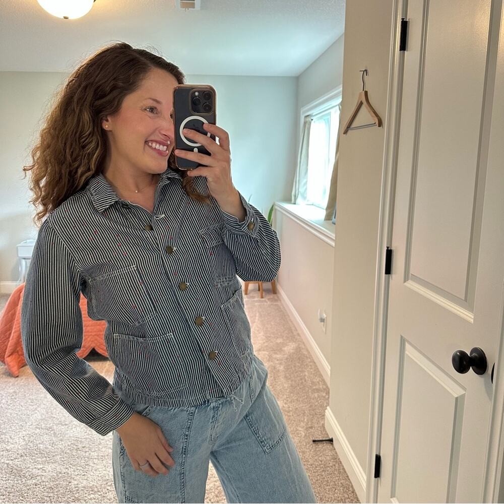 THE GREAT. Navy Blue White Red Star Button Front Jacket 1 Small - Picture 4 of 14